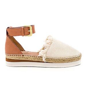 See by Chloe Glyn Espadrille Sandal White Canvas and Leather Size 39